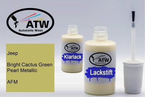 Jeep, Bright Cactus Green Pearl Metallic, AFM: 20ml Lackstift + 20ml Klarlack - Set, von ATW Autoteile West.